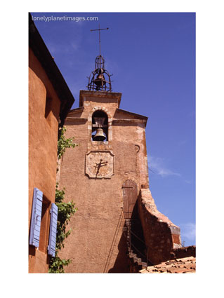 Clocktower in Village Built with Local Red Ochre Stone, Roussillon, France